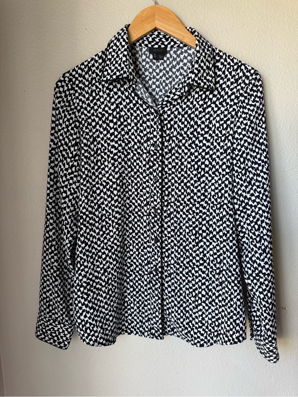 theory Black & White Patterned Button-Up Long Sleeve Top Women’s Size Medium